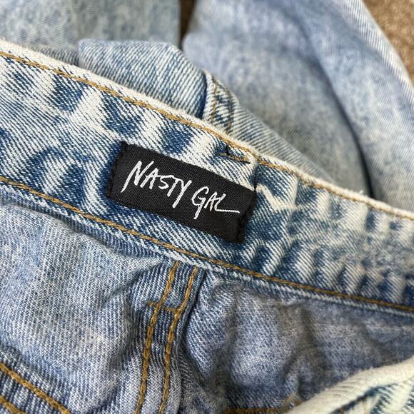 Nasty Gal jeans stone acid washed denim straight leg distressed high waisted 8 - Picture 9 of 9